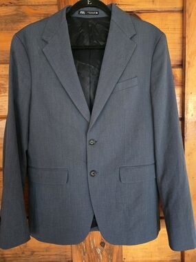 Zara Men's Slate Blue Two-Button Blazer